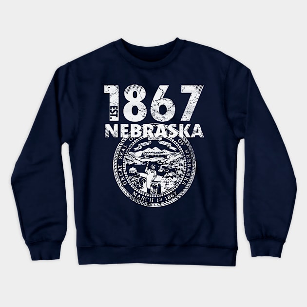 Nebraska State Flag Est 1867 Vintage Distressed Crewneck Sweatshirt by E